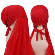 1 pièce Hijabs prêts à porter instantané, foulard à capuche en mousseline de soie de couleur unie pratique pour femmes, accessoires de abaya à porter quotidiennement sous un bonnet voilé