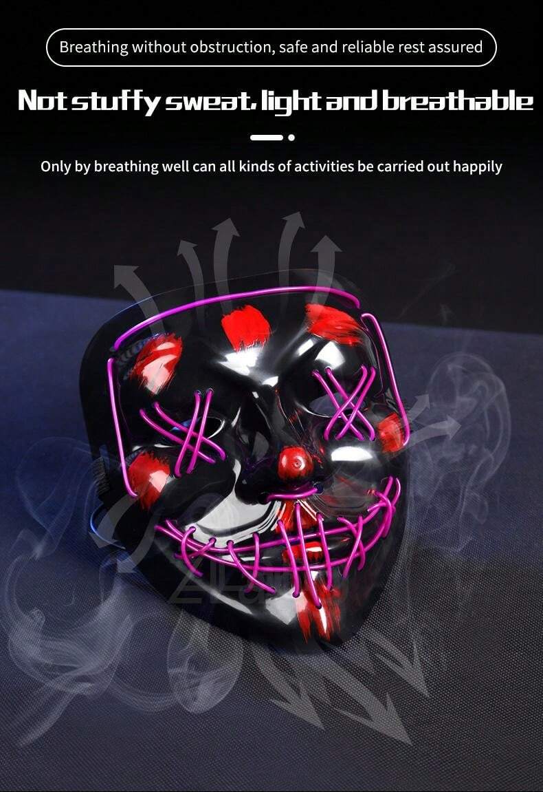 1pc LED Luminous Face Mask, Neon Light Up Horror Mask For Halloween