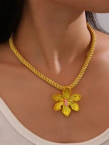 1 件时髦珠宝彩色绳花吊坠项链女士秋冬新款女士项链配饰 - 彩色 - 查看 8