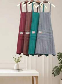 Delantal de atar al cuello a rayas con 2 bolsillos prácticos, lavable a máquina, apto para chefs, jardineros, entusiastas de la cocción y el asado para uso diario