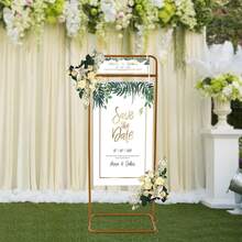 SHZICMY Wedding Easel Stand For Sign Poster Display Stand, 59" Backdrop Stand Arches Frame Kit For Welcome Sign Guest List Directory Stand Table Menu Display Holder - Gold - View 3