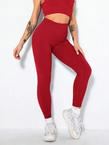 Legging Fitness Wanita Tanpa Jahitan Elastis Tinggi, Celana Pendek Yoga Olahraga Musim Semi dengan Pinggang Tinggi Bergaris Elastis Ketat untuk Mengangkat Bokong - Rose Red - View 3