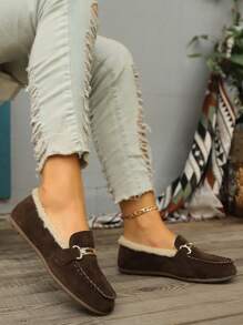 Giày lười đế bằng mềm mại ấm áp lót nhiệt, giày lười thường ngày mới 2024 cho nữ mùa đông - màu nâu - Xem 3