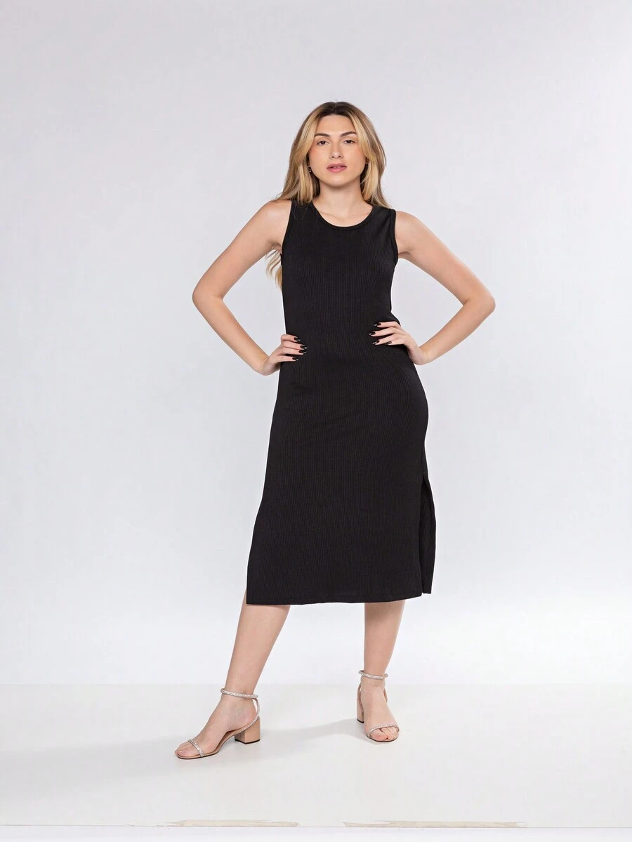 Midi Dress With Opening - màu đen - Xem 1