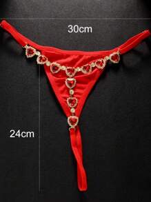 Tanga Jóia com Coração de Cristal Vermelho Quente, Calcinha com Strass para Mulheres, Acessórios Sexy de Corpo Corrente Tanga Wasit Maiô Bikini