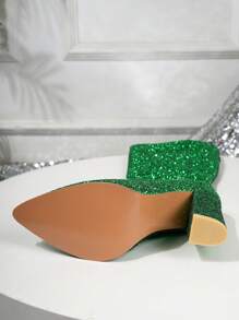 Giày bốt cao gót mũi nhọn đính sequin siêu cao thời trang mới 2025 gợi cảm, đa năng dành cho nữ - sequin màu xanh lá cây - Xem 8