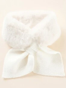 1pc Kids & Youth Plush Scarf, Suitable For Everyday Use - White - View 1