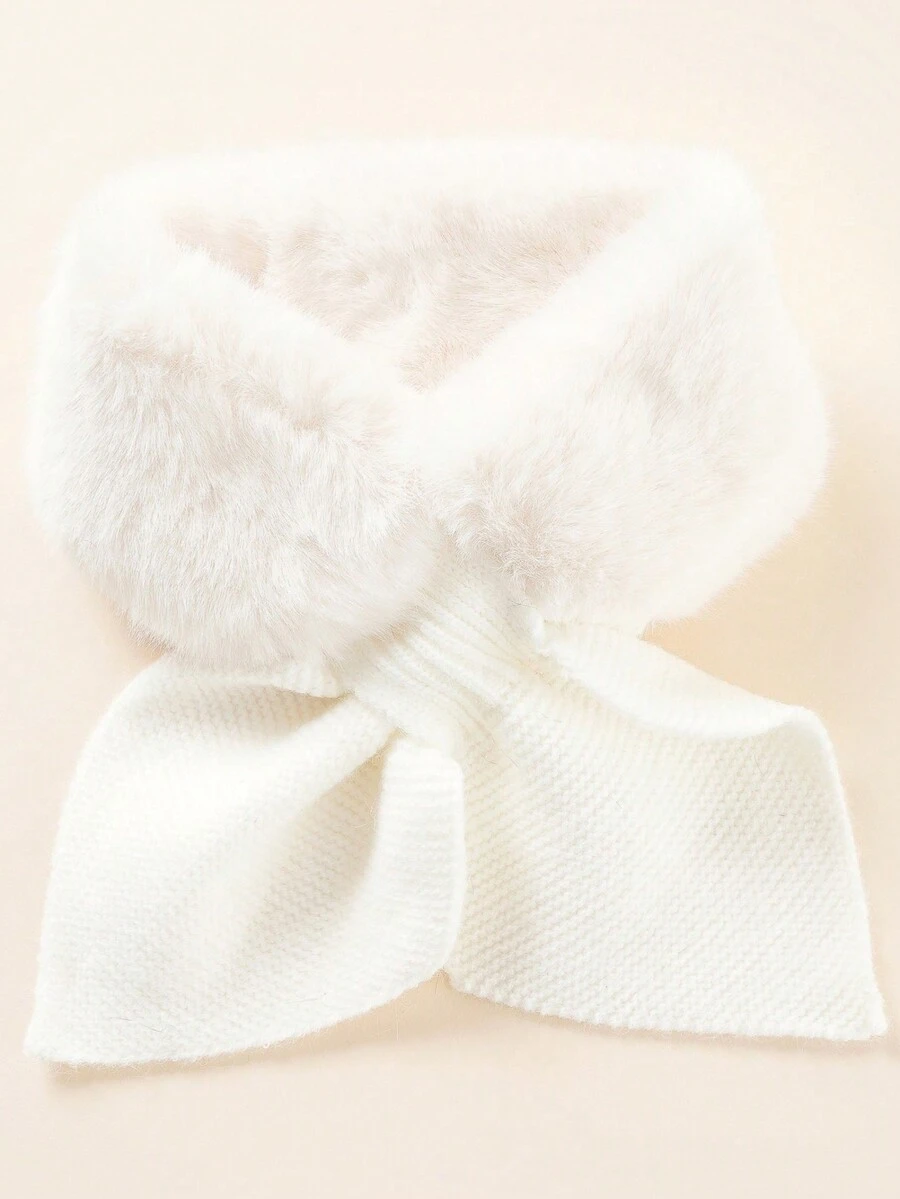 1pc Kids & Youth Plush Scarf, Suitable For Everyday Use - White - View 1