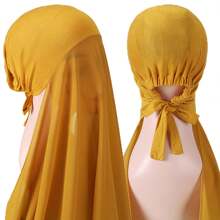 1 pièce Hijabs prêts à porter instantané, foulard à capuche en mousseline de soie de couleur unie pratique pour femmes, accessoires de abaya à porter quotidiennement sous un bonnet voilé