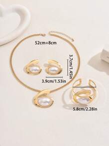 4pcs/Set New European & American Fashion Exaggerated Black & White Necklace, Earrings, Bracelet, Faux Pearl Inlay Unique Design Women Jewelry Set