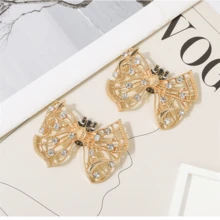 1 Cặp (2 Chiếc) Nơ kim loại màu trắng và vàng đính đá Rhinestone có thể tháo rời Kẹp giày DIY, Phụ kiện giày thời trang thanh lịch, Phù hợp với giày cao gót màu đen, trắng, đỏ, giày cao gót công sở - Vàng - Xem 3
