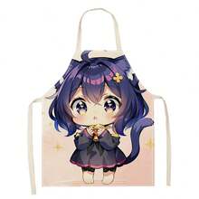 1PC Tạp dề vải lanh họa tiết 3D hình cô gái cổ điển dễ thương dưới chiếc ô dành cho người nấu ăn tại nhà, mặc nhà bếp và những người đam mê nấu ăn - Nhiều màu - Xem 2