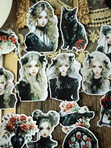 16 pezzi di adesivi di personaggi rurali europei e americani alla moda con capelli ricci, per bricolage, scrapbooking, album, organizer, diari, articoli di cartoleria vintage, per laptop, valigie, pareti, frigoriferi, auto e borracce. Torna a scuola