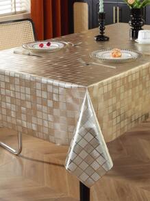 1pc Premium PVC Tablecloth, Dirt-Resistant, Waterproof, Oil & Heat Proof, Easy To Clean, Gold & Silver Plaid Pattern, For Home Decor, Daily Use In Living Room, Kitchen, Dining Table, Coffee Table, Suitable For Weddings, Christmas, Parties