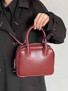 1 pieza Bolso cuadrado pequeño de unicolor de moda de PU - Burdeos - Ver 7