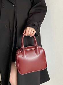 1 pieza Bolso cuadrado pequeño de unicolor de moda de PU - Burdeos - Ver 5