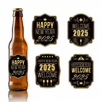 24pcs New Year Party Wine Bottle Stickers, Waterproof Holiday Wine Bottle Labels For 2025 New Year Party Supplies And Decorations