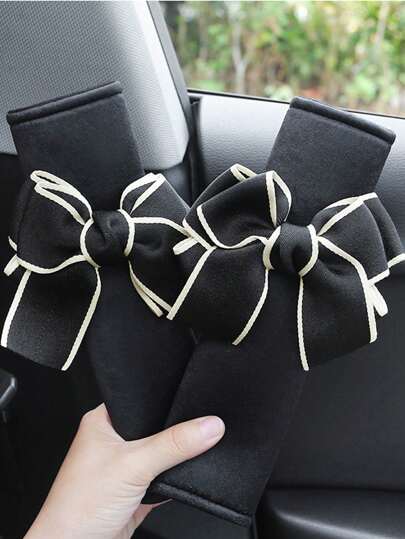 Cute Black & Pink Butterfly Shoulder Pads Car Seat Belt Cover, Girly Vehicle Interior Decor,Car Acessesories Women