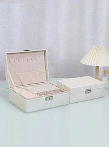 1 pieza Caja de almacenamiento de joyas, organizador de joyas de gran capacidad PU con cerradura para mujeres y niñas, forro suave para joyas de hombres, apto para anillos, colgantes, pendientes, collares, pulseras, relojes, lápiz labial, arte de uñas, perfecto para almacenar todo tipo de joyas, estilo moderno, excelentes regalos para mujeres y madres, regalos para maestros