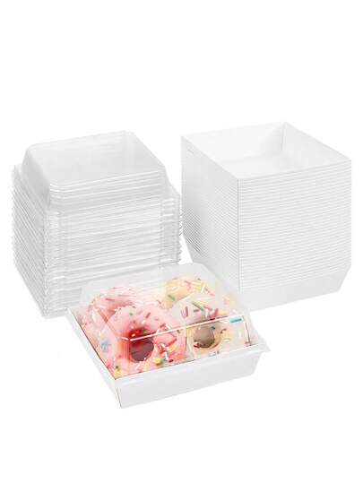 15 piezas de cajas de papel para charcutería con tapas transparentes, cajas para galletas, cajas para postres, envases desechables para sándwiches, rebanadas de pastel, cupcakes, fresas cubiertas de chocolate, accesorios de cocina, suministros de repostería, organización y almacenamiento de cocina