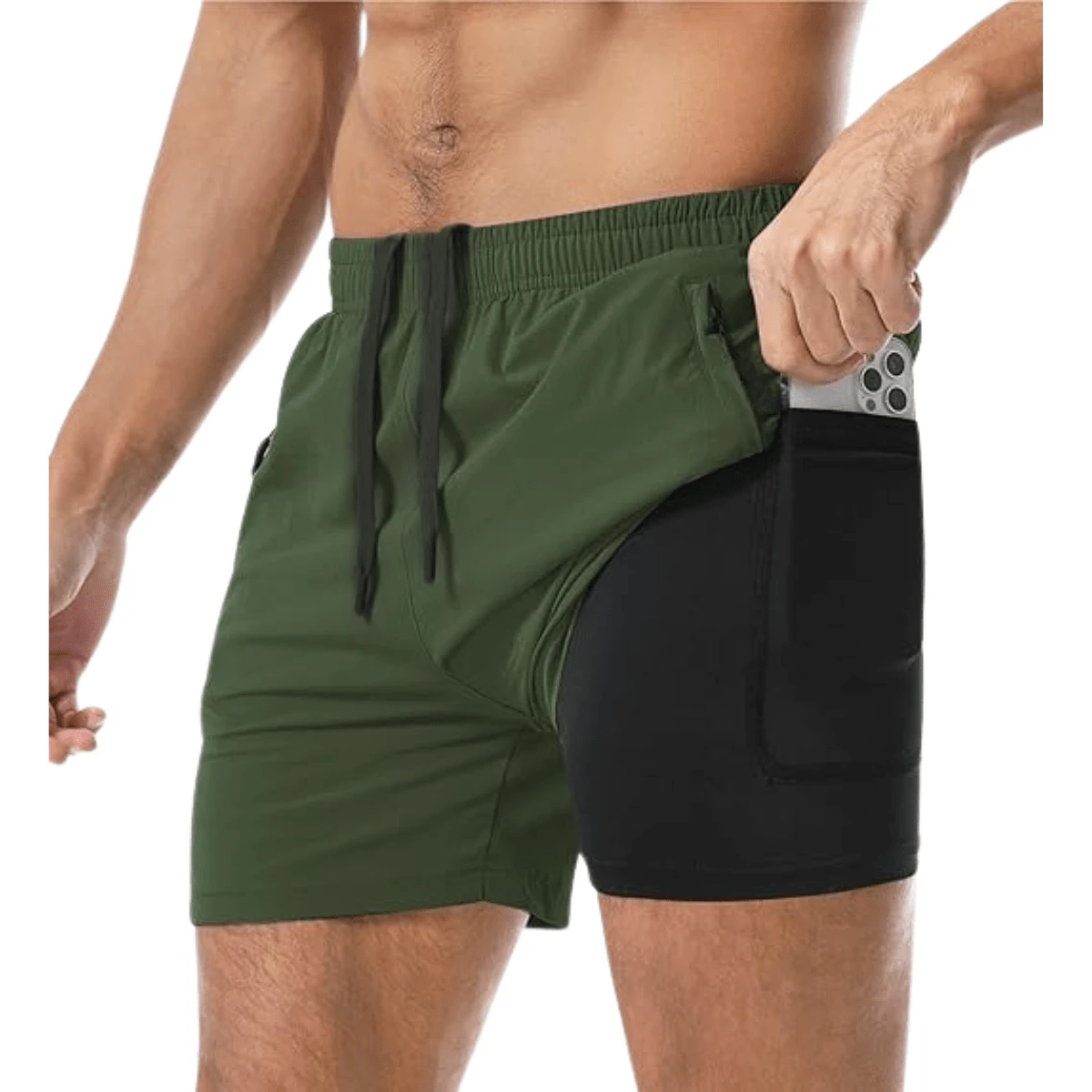 Ripoll Bermuda Shorts 2 In 1 Men's Gym Dryfit Elastane Training Sports - 軍綠色 - 查看 1