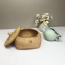 1個手工編織藤編收納盒附蓋，小收納盒，棋子盒，糖果盒，珠寶盒，藤編工藝 - 上圓下方盒子 - 查看 2
