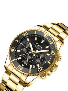 BIDEN Men's Watches, Men's Business Watches, Men's Sports Chronometers, Calendar Night Light Quartz Watches, Stainless Steel Strap Waterproof Clock Men's, Free Chain Link Remover+Box - Gold - View 8