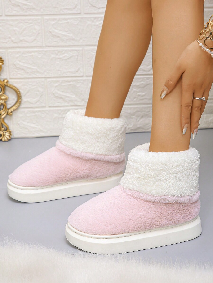 Women Plus Size 3643 Fashion Pink MidCalf Fuzzy Snow Boots