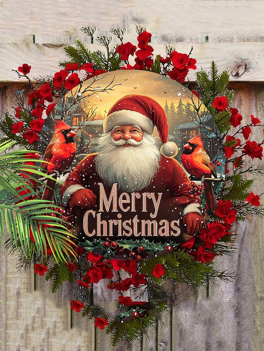 Kindly Papai Noel Clássico Cardeal Placa de Madeira Feliz Natal Guirlanda Placa para Porta da Frente Decoração de Parede Decoração Ideal para Natal