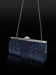 Túi hộp trang trí đính đá lấp lánh, Túi buổi tối thiết kế khóa đính đá sang trọng có dây đeo chéo vai, với bộ vòng cổ, vòng tay, hoa tai đính đá tuyệt đẹp, Thích hợp cho cô dâu, cô gái tiệc tùng, nhân viên văn phòng, váy cưới phù hợp, váy dự tiệc, rất thích hợp cho vũ hội, tiệc tối, tiệc tùng, đi làm hàng ngày - Màu xanh hải quân - Xem 3