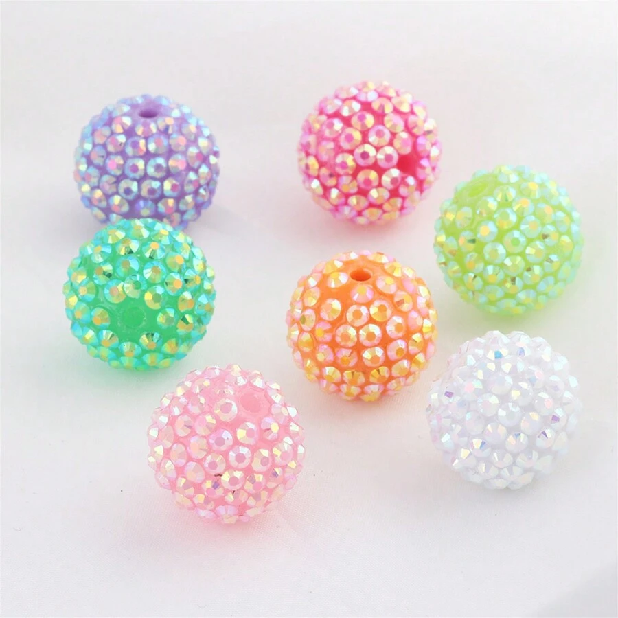 10pcs Assorted Colors 14mm/16mm/18mm/20mm Full Drill Rhinestone Beads, For DIY Bracelets,Keychain, Pendant, Earrings