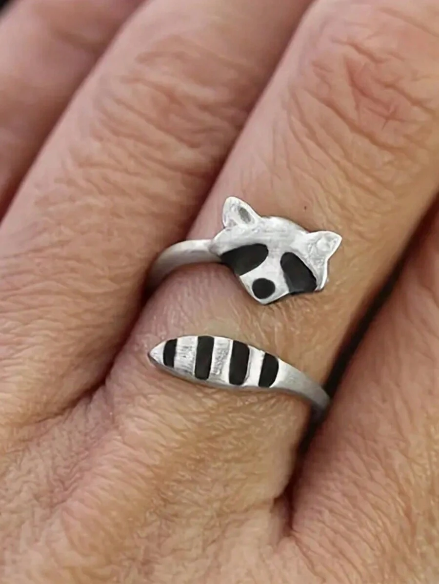 eTel LiKe 1Pc Animal Finger Nhẫn Gấu Trúc Có Thể Điều Chỉnh Quà Tặng Trang Sức Cho Phụ Nữ - Bạc - Xem 1