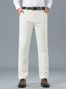 Men's Solid Color Pocket Straight-Leg Casual Business Suit Pants - Apricot - View 6