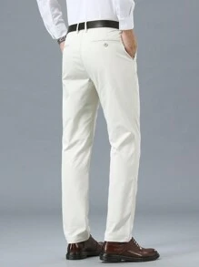 Men's Solid Color Pocket Straight-Leg Casual Business Suit Pants - Apricot - View 5