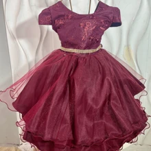 Children's Marsala Wine Burgundy Luxury Party Dress Size 1 Ao4 Jm070 - Màu Đỏ Sâu - Xem 7
