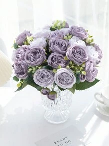 1 Strauß künstliche Rosen, enthält bestickte Seidenkugeln, geeignet für Hochzeiten, Zuhause, Restaurants, Schlafzimmer, Vasen Dekoration, Feiertage, Geburtstagsfeiern, Hochzeitsszenen, Blumen, Valentinstag Geschenke, Neujahr DIY Materialien, Abschlussgeschenke usw. - Grauviolett - Übersicht 7