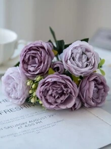 1 Strauß künstliche Rosen, enthält bestickte Seidenkugeln, geeignet für Hochzeiten, Zuhause, Restaurants, Schlafzimmer, Vasen Dekoration, Feiertage, Geburtstagsfeiern, Hochzeitsszenen, Blumen, Valentinstag Geschenke, Neujahr DIY Materialien, Abschlussgeschenke usw. - Grauviolett - Übersicht 5