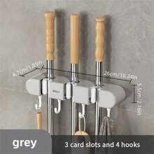 1 pièce Support mural pour balai et vadrouille avec crochets, organisateur puissant et autoadhésif pour balai et vadrouille pour jardin et garage, sans perçage, facile à installer et pratique à ranger