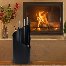 Froadp 4Pcs Modern Stainless Steel Fireplace Utensils Set With Holder, Ash Shovel, Brooms, Embers, Tongs (Black) - Black - View 5