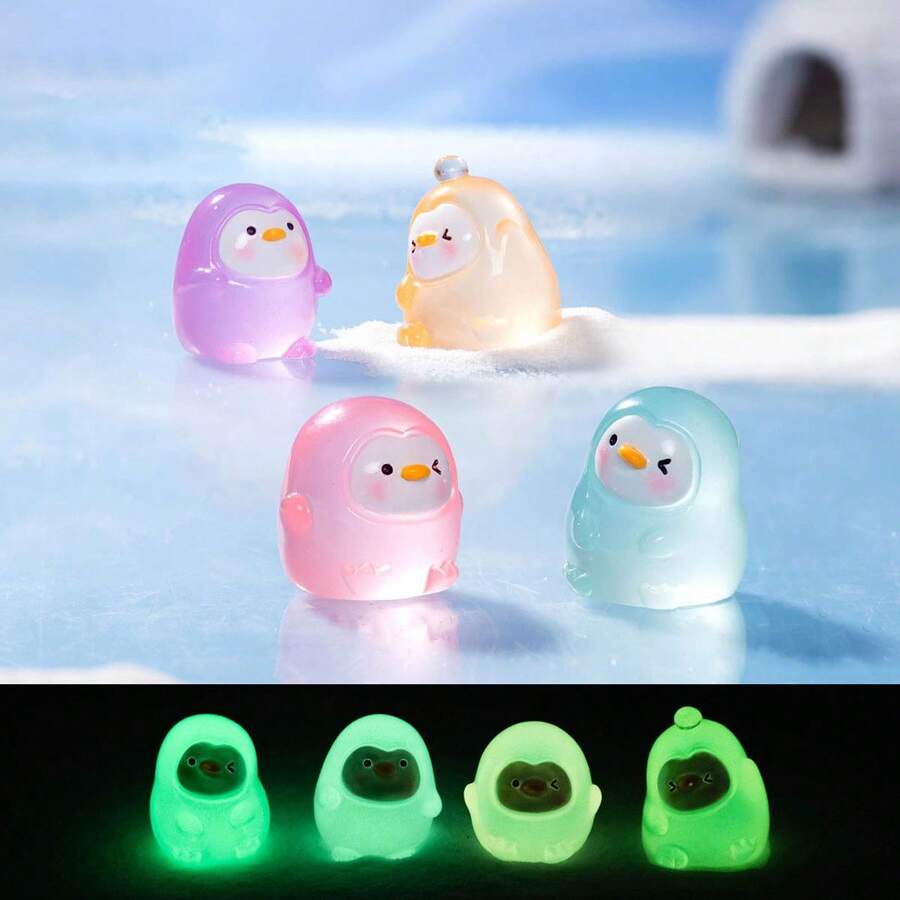 1PC Micro Landscape Cartoon Cute Hair Glow-In-The-Dark Penguin Decoration Resin Ornaments Christmas Decorations Car Accessories Room Accessories DIY Decorations Accessories Desktop Birthday