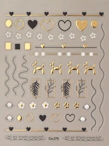 1/2 tờ nhãn dán nghệ thuật làm móng, thiết kế dập hình trái tim hình chú chó con hoa và lá, nhãn dán trượt nghệ thuật làm móng 5D, nhãn dán chỉnh sửa nghệ thuật làm móng, có thể sử dụng để tự làm để thêm đồ trang trí tinh tế cho móng tay của bạn! - Nhiều màu - Xem 9