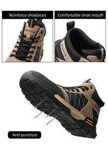 New Men's Hiking Boots With Anti-Smash, Anti-Puncture, Wear-Resistant Cowhide Sole, Steel Closed Toe Safety Boots