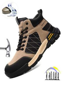 New Men's Hiking Boots With Anti-Smash, Anti-Puncture, Wear-Resistant Cowhide Sole, Steel Closed Toe Safety Boots