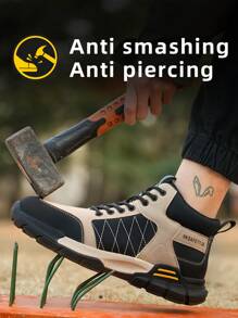 New Men's Hiking Boots With Anti-Smash, Anti-Puncture, Wear-Resistant Cowhide Sole, Steel Closed Toe Safety Boots
