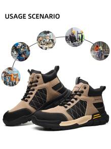 New Men's Hiking Boots With Anti-Smash, Anti-Puncture, Wear-Resistant Cowhide Sole, Steel Closed Toe Safety Boots