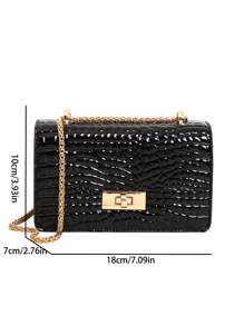 Bolso bandolera mini de cadena de piel sintética con estampado de cocodrilo de unicolor - Negro - Ver 3