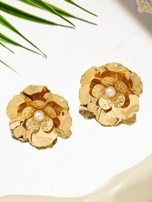 1 Bộ 3 món trang sức vòng cổ, hoa tai, nhẫn phong cách Pháp tối giản mới 2024, thiết kế thanh lịch, thương hiệu nhỏ sang trọng, trang phục hàng ngày cho phụ nữ - hoa nhiều lớp - Xem 4