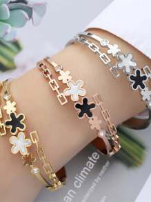 rakol 1 chiếc vòng tay hình chiếc lá bằng thép không gỉ thời trang đa năng, thích hợp cho phụ nữ đeo hàng ngày, quà tặng ngày lễ - vòng đeo tay - Xem 4