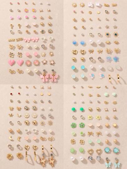 30 件/套女孩花朵、蝴蝶、字母耳钉套装