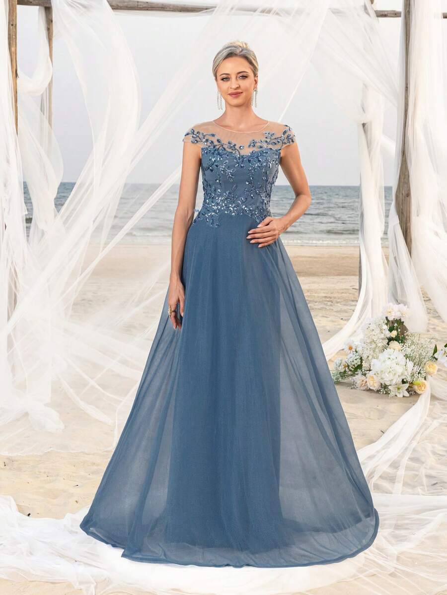 Faeriesty Mosy 花卉亮片对比雪纺新娘母亲礼服